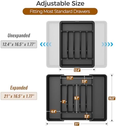 ukeetap Extra Large Expandable Silverware Organizer, Black - image 3