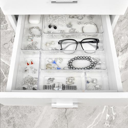 Manalete 15-Piece Clear Plastic Drawer Organizer Set