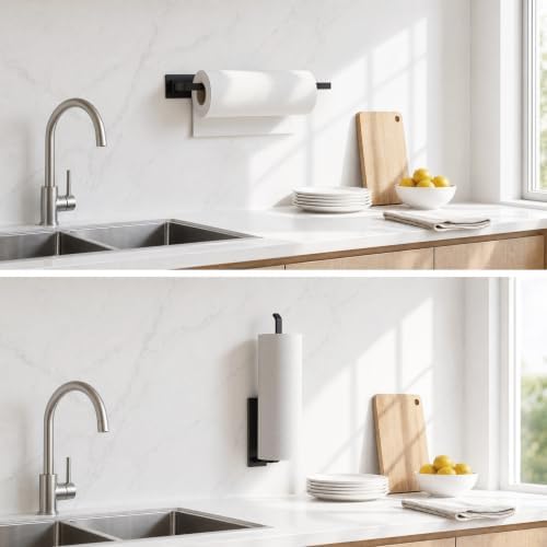 Self-Adhesive Stainless Steel Paper Towel Holder – Wall & Under Cabinet