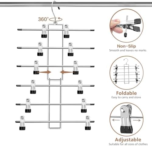6-Tier Pants Hangers with Clips – Space-Saving Closet Organizer, 2 Pack