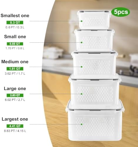 Freshmage 5-Piece Fruit & Produce Storage Containers with Colanders - image 2