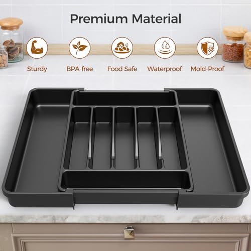 ukeetap Extra Large Expandable Silverware Organizer, Black - image 4