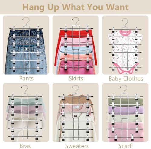 6-Tier Pants Hangers with Clips – Space-Saving Closet Organizer, 2 Pack