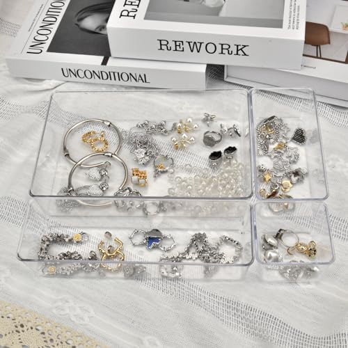 Manalete 15-Piece Clear Plastic Drawer Organizer Set