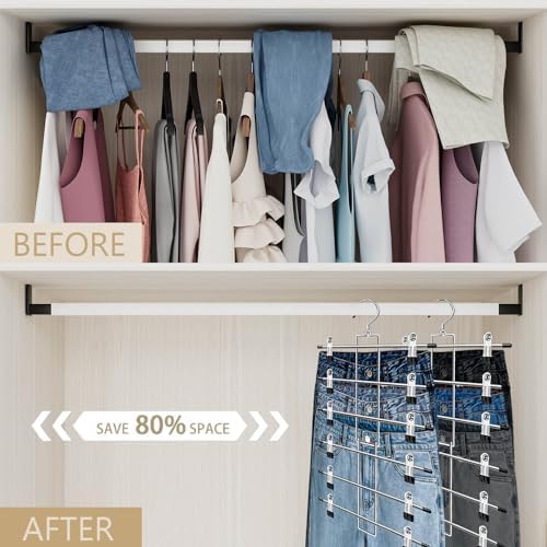 6-Tier Pants Hangers with Clips – Space-Saving Closet Organizer, 2 Pack