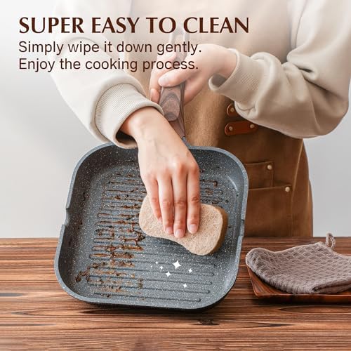 SENSARTE Nonstick Grill Pan, 9.5 Inch Square Griddle