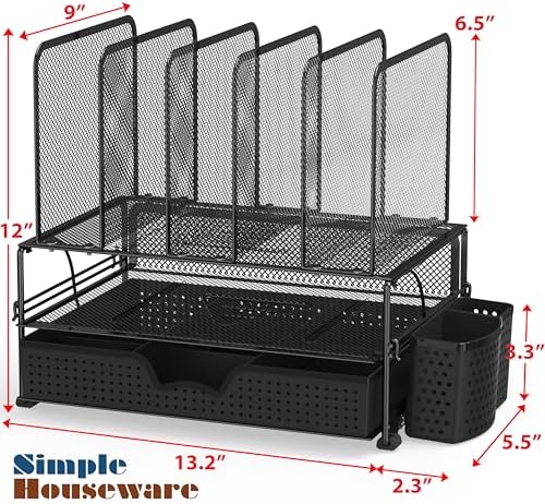 Simple Houseware Mesh Desk Organizer with Sliding Drawer – Black
