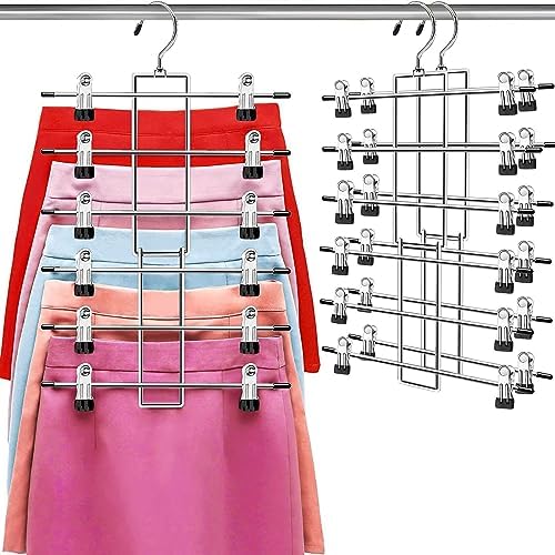 6-Tier Pants Hangers with Clips – Space-Saving Closet Organizer