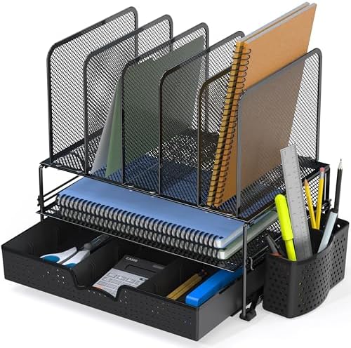 Simple Houseware Mesh Desk Organizer with Sliding Drawer – Black