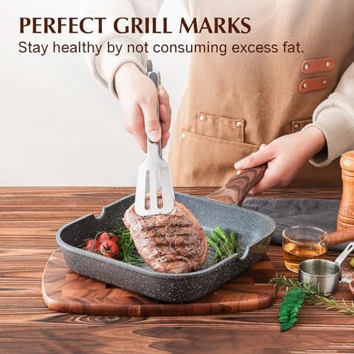 SENSARTE Nonstick Grill Pan, 9.5 Inch Square Griddle