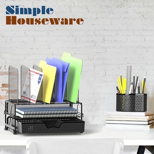 Simple Houseware Mesh Desk Organizer with Sliding Drawer – Black