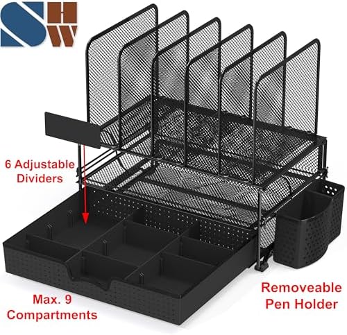 Simple Houseware Mesh Desk Organizer with Sliding Drawer – Black
