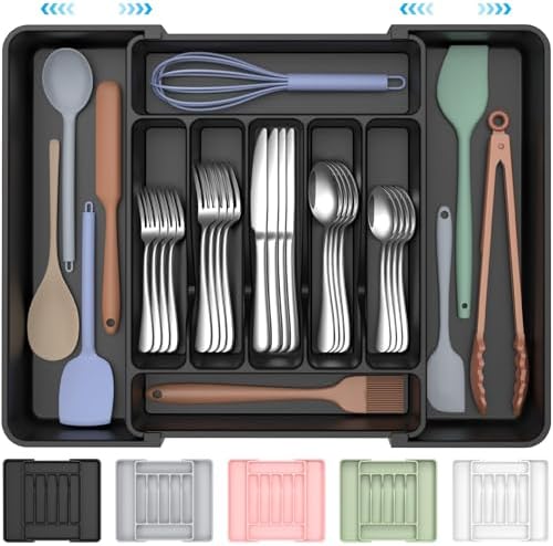 ukeetap Extra Large Expandable Silverware Organizer, Black