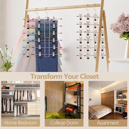 6-Tier Pants Hangers with Clips – Space-Saving Closet Organizer, 2 Pack
