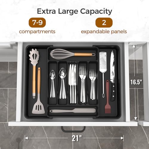 ukeetap Extra Large Expandable Silverware Organizer, Black - image 2