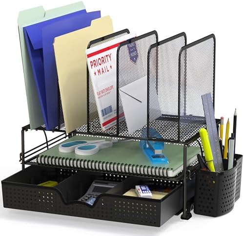 Simple Houseware Mesh Desk Organizer with Sliding Drawer – Black