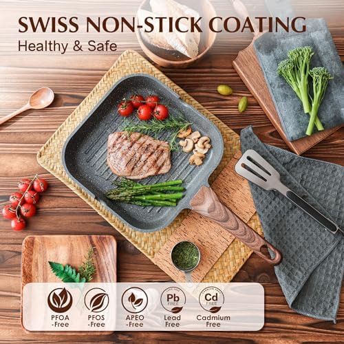 SENSARTE Nonstick Grill Pan, 9.5 Inch Square Griddle