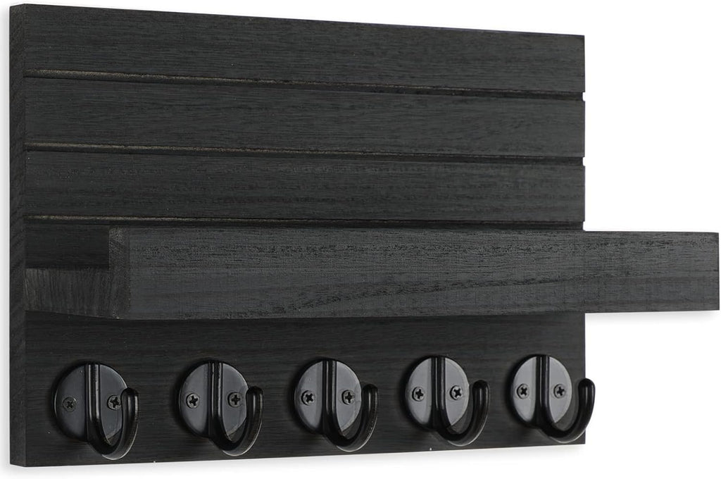 Lwenki Wall-Mount Key & Mail Holder with Shelf, Black - image 2