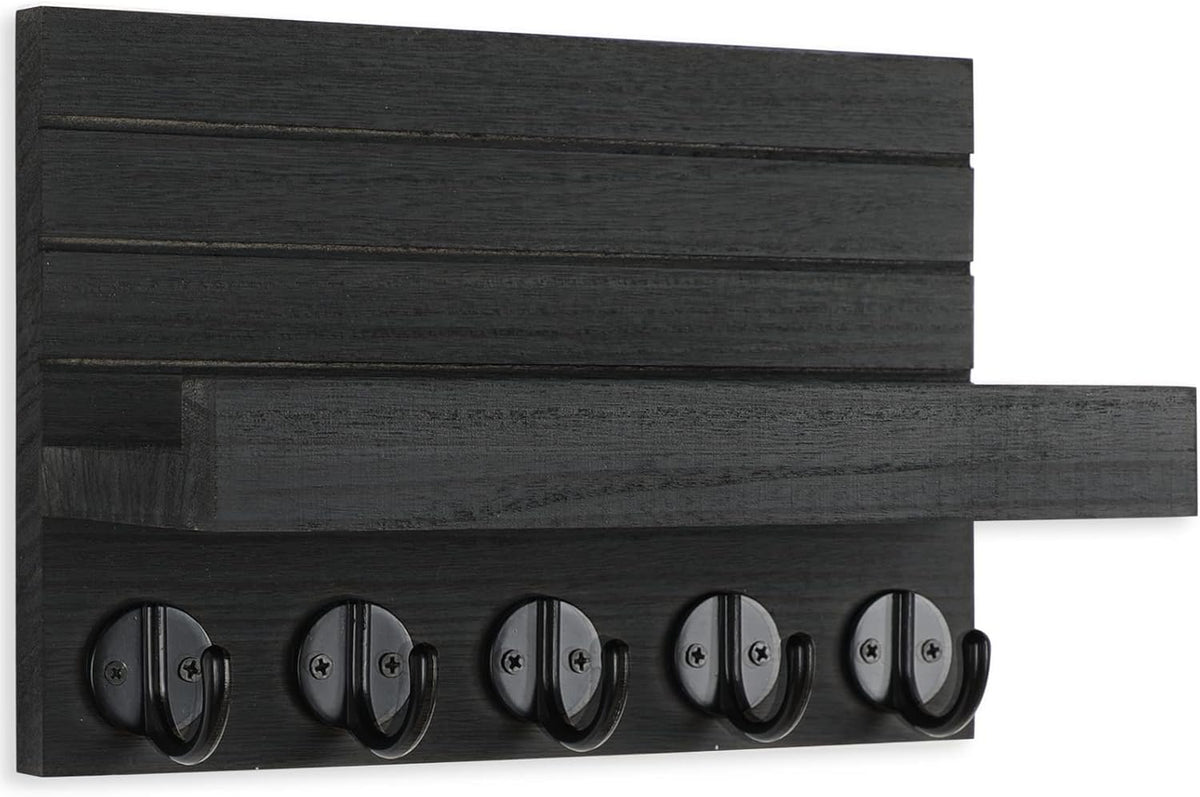 Lwenki Wall-Mount Key & Mail Holder with Shelf, Black - image 2