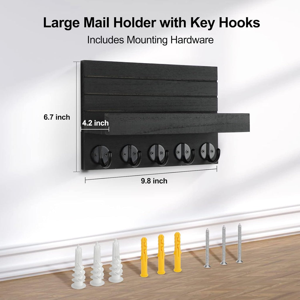 Lwenki Wall-Mount Key & Mail Holder with Shelf, Black - image 7