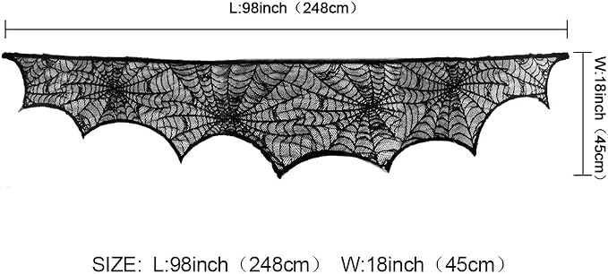 Black Lace Spiderweb Mantel Scarf – Halloween Fireplace Decor
