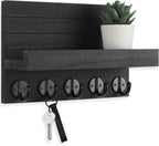 Lwenki Wall-Mount Key & Mail Holder with Shelf, Black