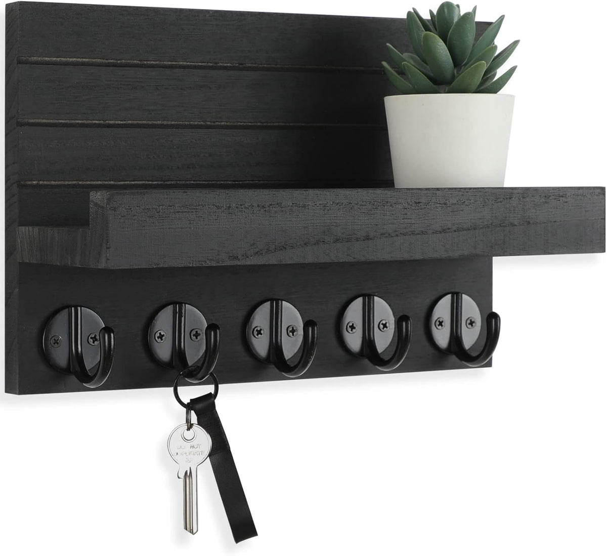 Lwenki Wall-Mount Key & Mail Holder with Shelf, Black
