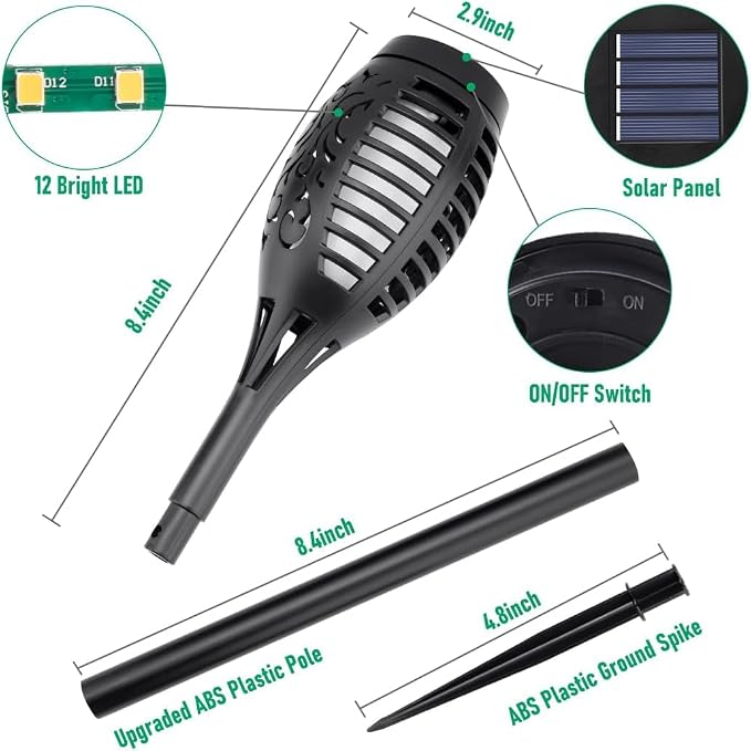 6-Pack Solar Torch Lights with Flickering Flame – Outdoor Halloween Décor