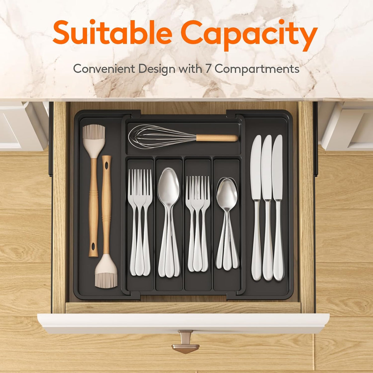 Lifewit Expandable Silverware Drawer Organizer, Black - image 2