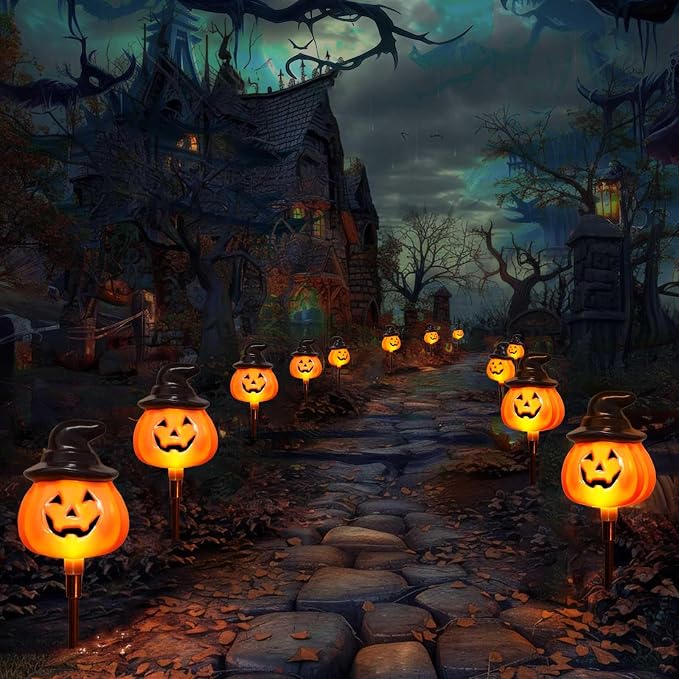 6-Pack Solar Pumpkin Pathway Lights – Outdoor Halloween Decorations