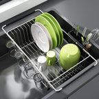 JASIWAY Expandable Dish Drying Rack with Cup & Utensil Holder, Silver