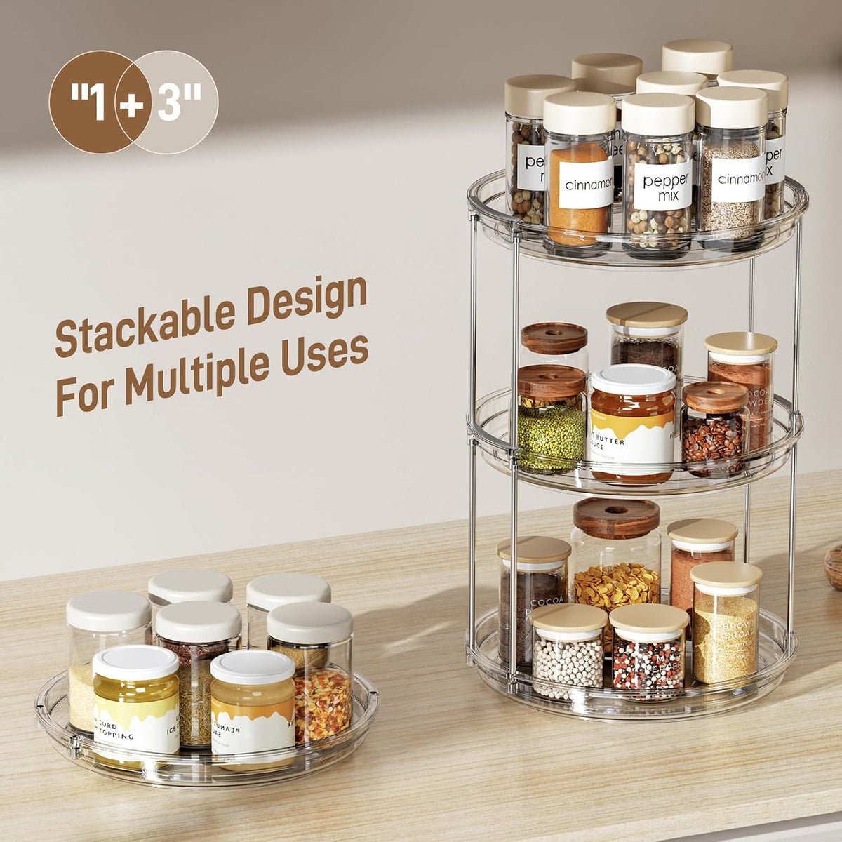 LAMU 2-Pack 2-Tier Lazy Susan Turntable Organizer, Clear - image 3