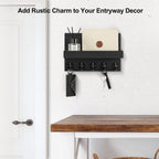 Lwenki Wall-Mount Key & Mail Holder with Shelf, Black - image 4