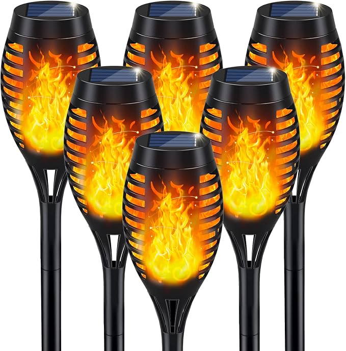 6-Pack Solar Torch Lights with Flickering Flame – Outdoor Halloween Décor