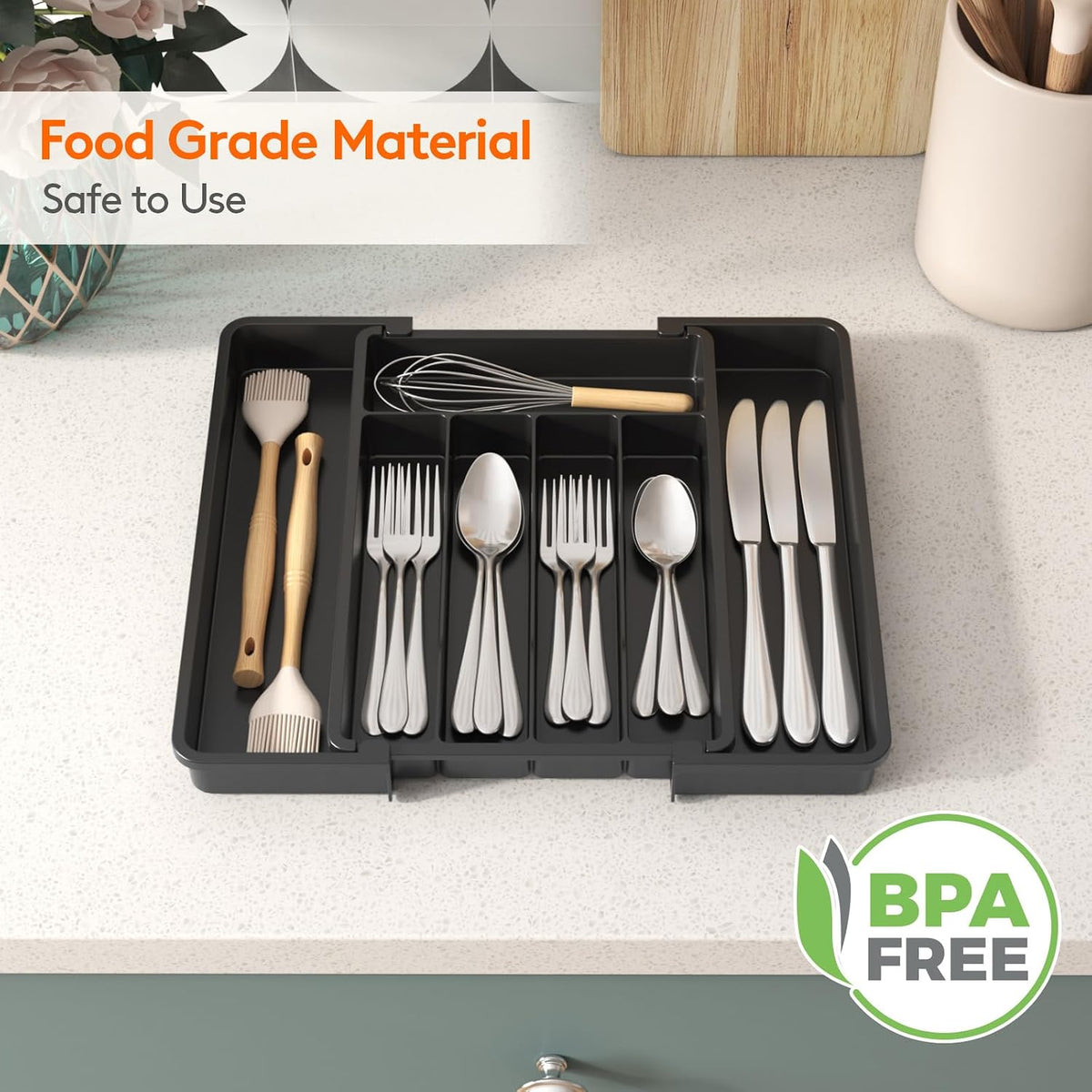 Lifewit Expandable Silverware Drawer Organizer, Black - image 6