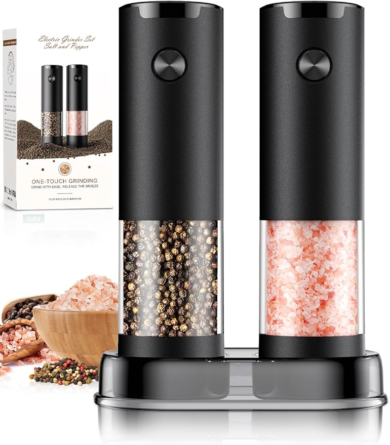 ioion Electric Salt & Pepper Grinder Set – 2 Pack with LED Light