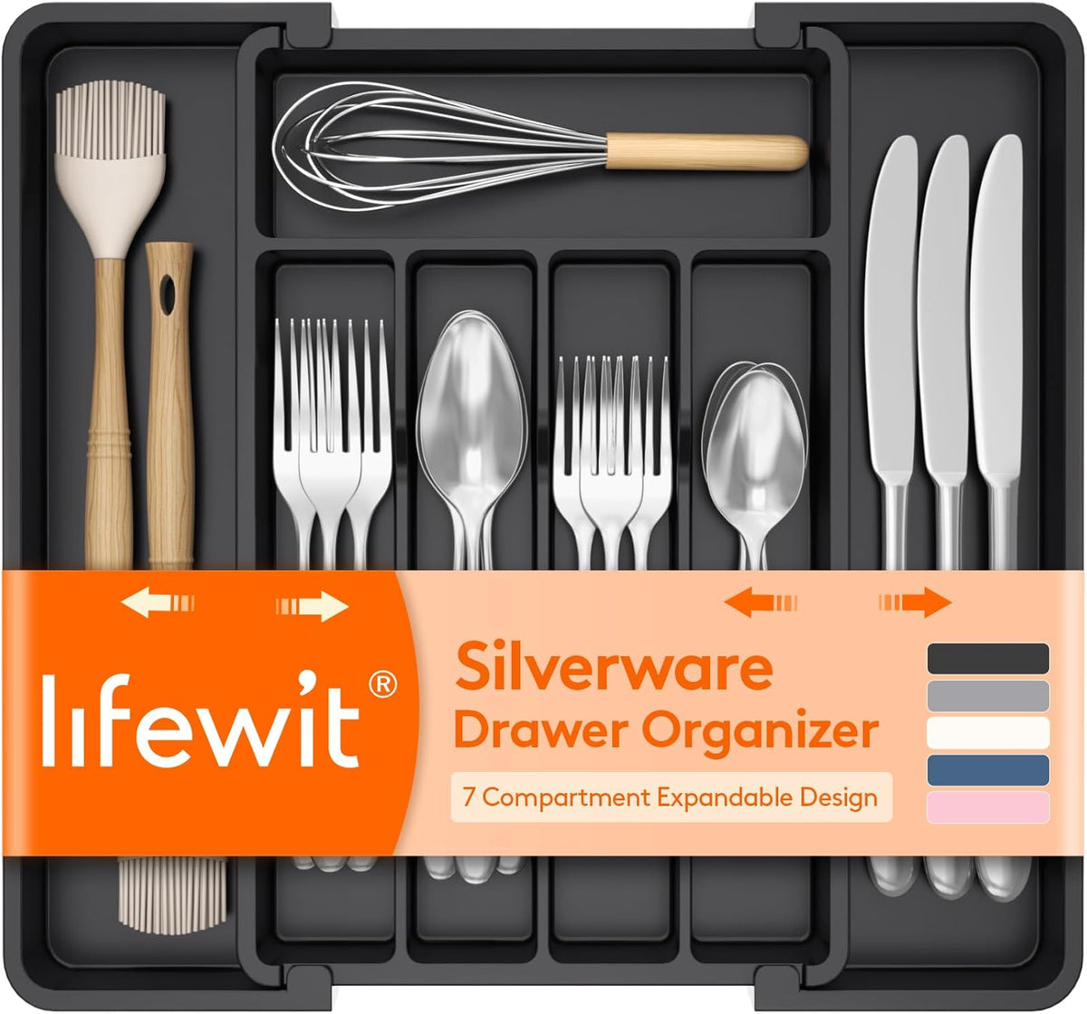 Lifewit Expandable Silverware Drawer Organizer, Black
