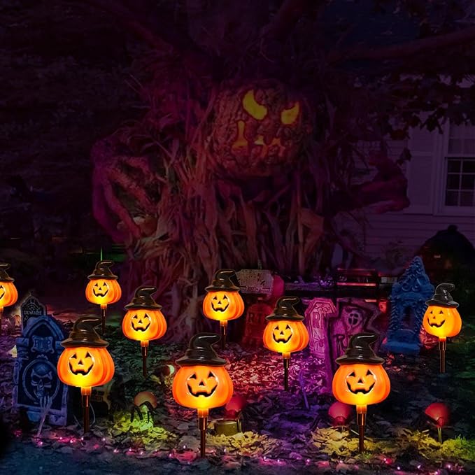 6-Pack Solar Pumpkin Pathway Lights – Outdoor Halloween Decorations
