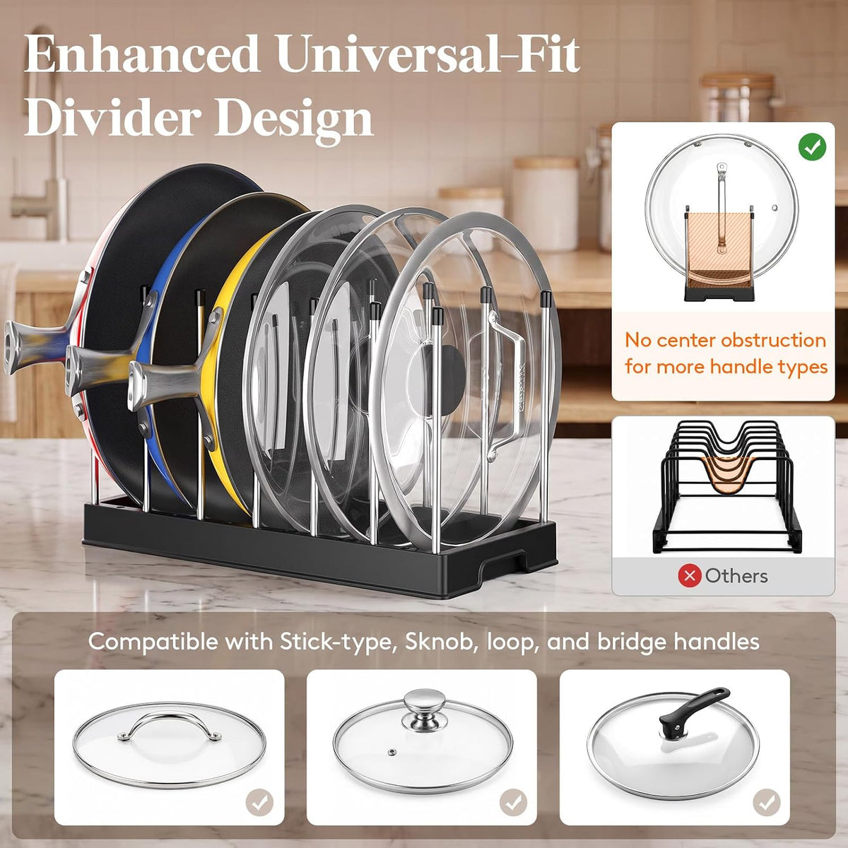 Lifewit Pot Lid & Pan Organizer with 7 Dividers, Black - image 3