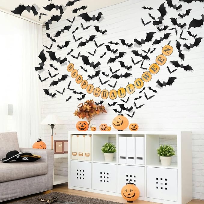 140-Piece 3D Bat Wall Decorations – Halloween Party Décor