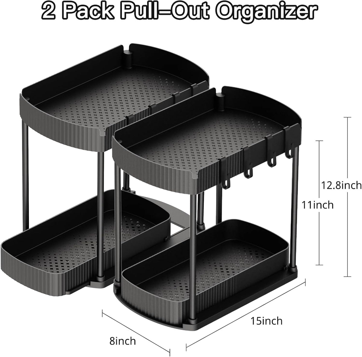 ukeetap 2-Pack Pull-Out Under Sink Organizers, 12.8 in, Black - image 2