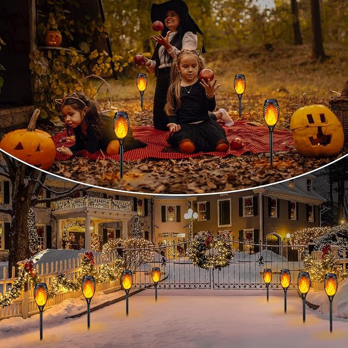 6-Pack Solar Torch Lights with Flickering Flame – Outdoor Halloween Décor