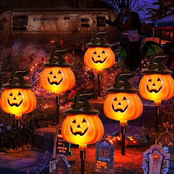 6-Pack Solar Pumpkin Pathway Lights – Outdoor Halloween Decorations