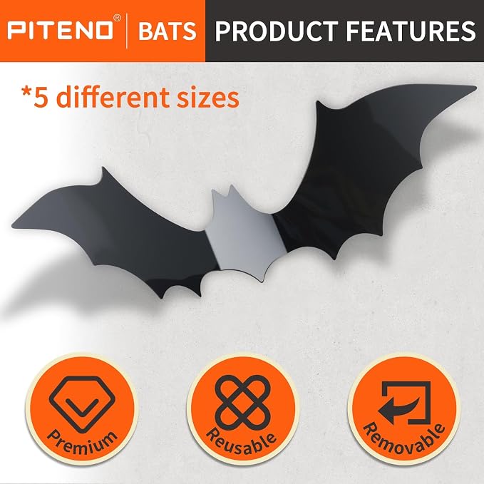 140-Piece 3D Bat Wall Decorations – Halloween Party Décor