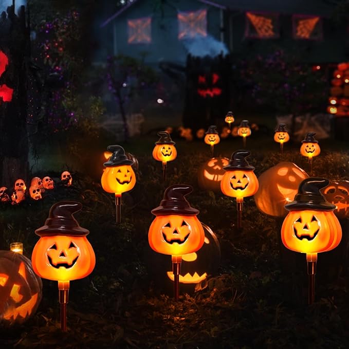 6-Pack Solar Pumpkin Pathway Lights – Outdoor Halloween Decorations