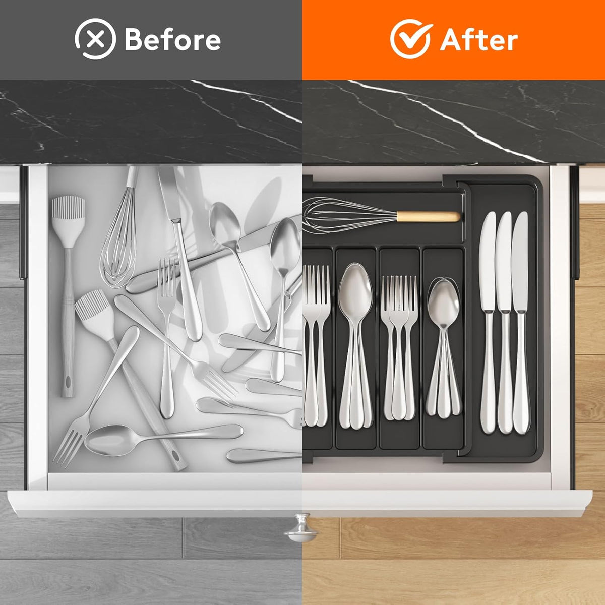 Lifewit Expandable Silverware Drawer Organizer, Black - image 4