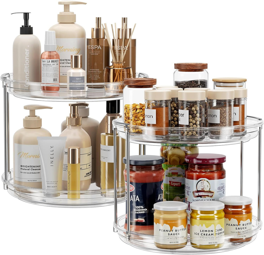 LAMU 2-Pack 2-Tier Lazy Susan Turntable Organizer, Clear