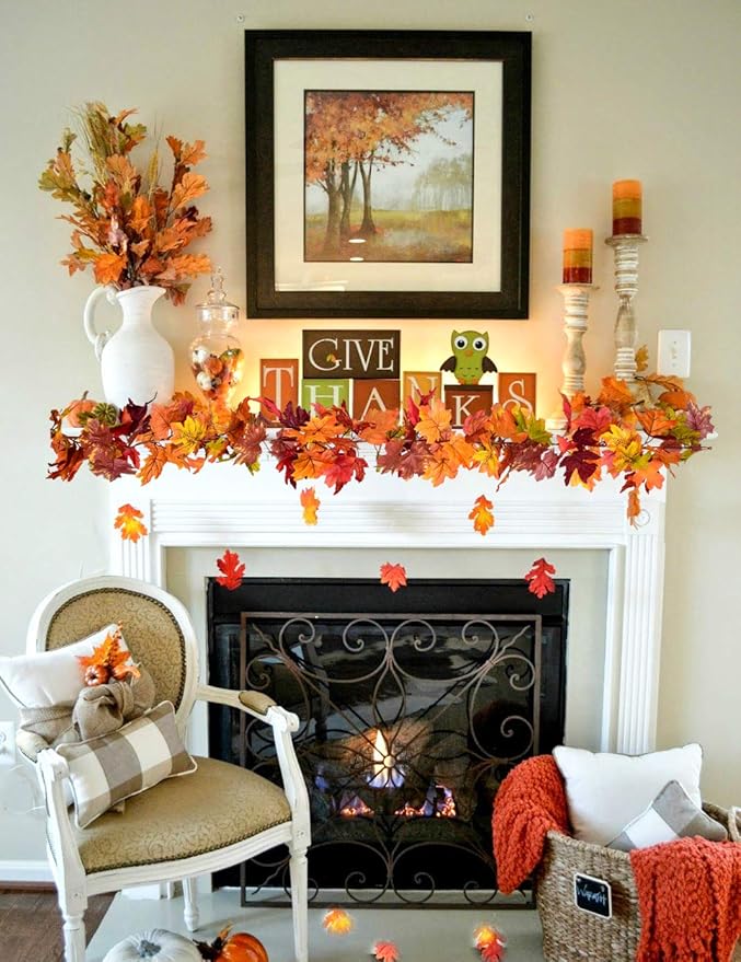 DearHouse 2-Pack Fall Maple Leaf Garland – 5.9FT Each