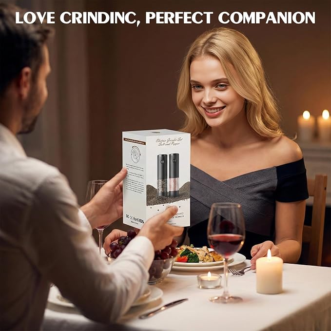 ioion Electric Salt & Pepper Grinder Set – 2 Pack with LED Light
