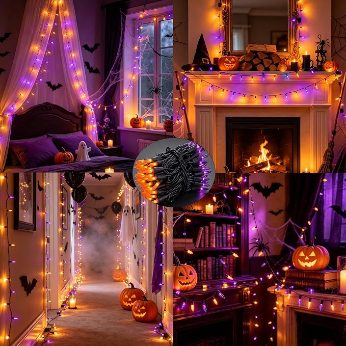 TW SHINE Purple & Orange Halloween String Lights – 20FT, 100 Count